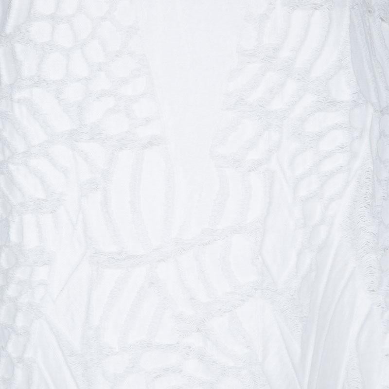 Fendi White Patterned Distressed Effect Sleeveless Dress M In Good Condition In Dubai, Al Qouz 2