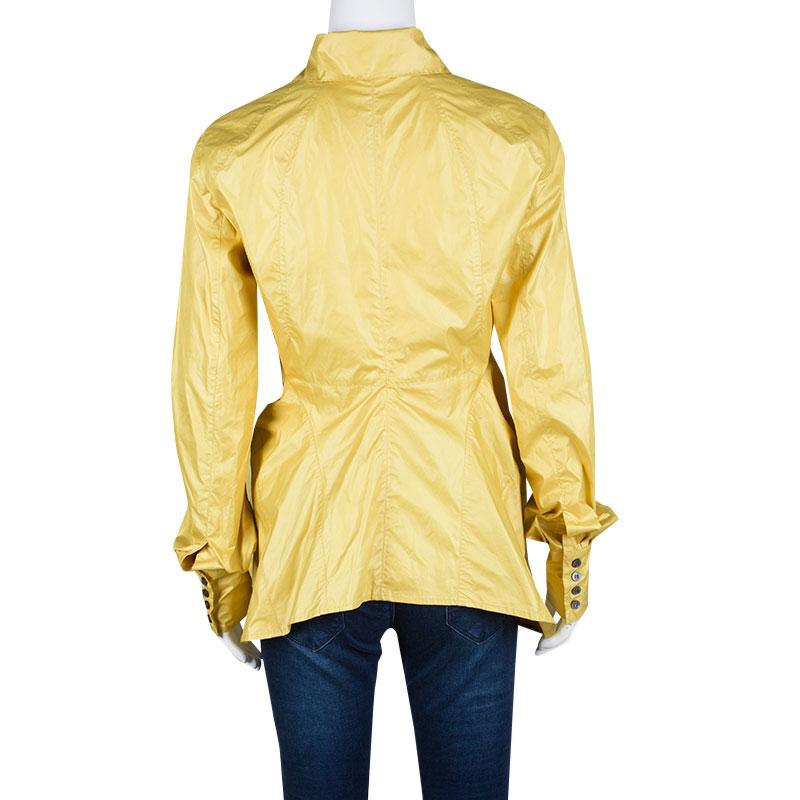 Louis Vuitton Yellow Top Stitch Detail Long Sleeve Asymmetric Shirt S In Good Condition In Dubai, Al Qouz 2