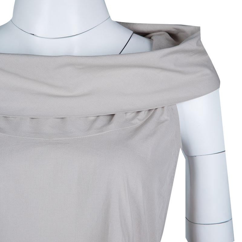 Women's Bottega Veneta Beige Cotton Pintuck Detail Off Shoulder Sleeveless Dress M