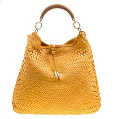 Used Salvatore Ferragamo Mustard Leather Ceyla Braided Top Handle Bag