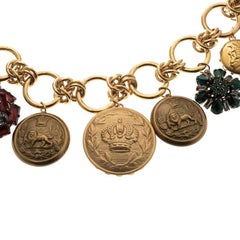 Dolce and Gabbana Flower & Button Motif Gold Tone Link Chain Necklace