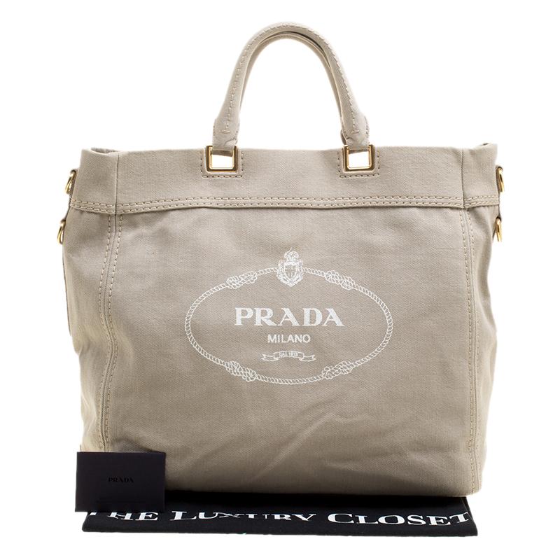 Prada Beige Denim Logo Tote 4