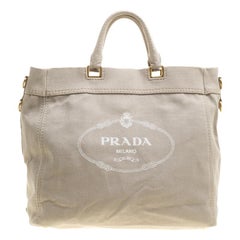 Prada Beige Denim Logo Tote