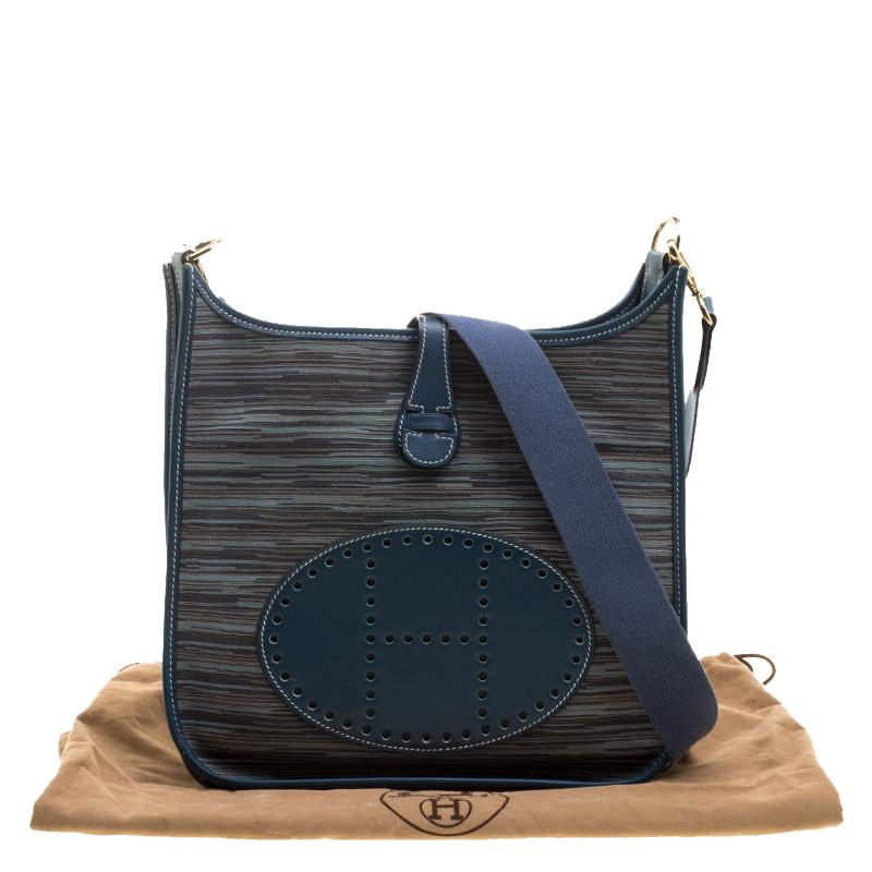 Hermes Blue Izmir Vibrato Multicolor Leather Evelyne I PM Bag 3