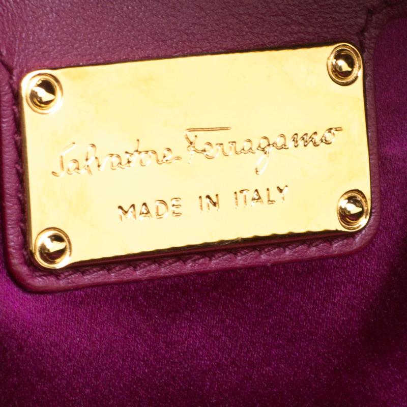 Salvatore Ferragamo Purple Sequin Embellished Mini Fiamma Satchel In New Condition In Dubai, Al Qouz 2