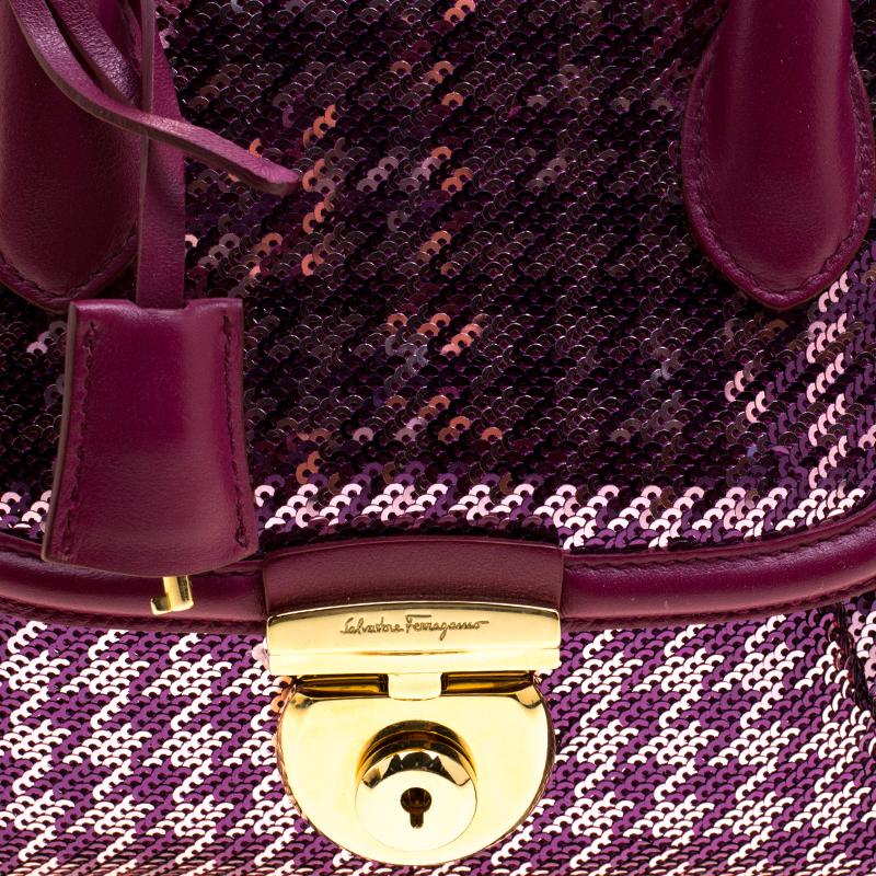 Salvatore Ferragamo Purple Sequin Embellished Mini Fiamma Satchel 2