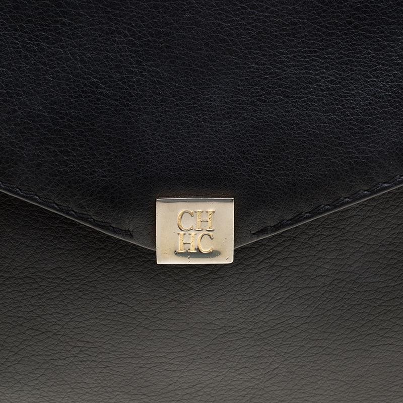 Carolina Herrera Black Leather Envelope Shoulder Bag 6