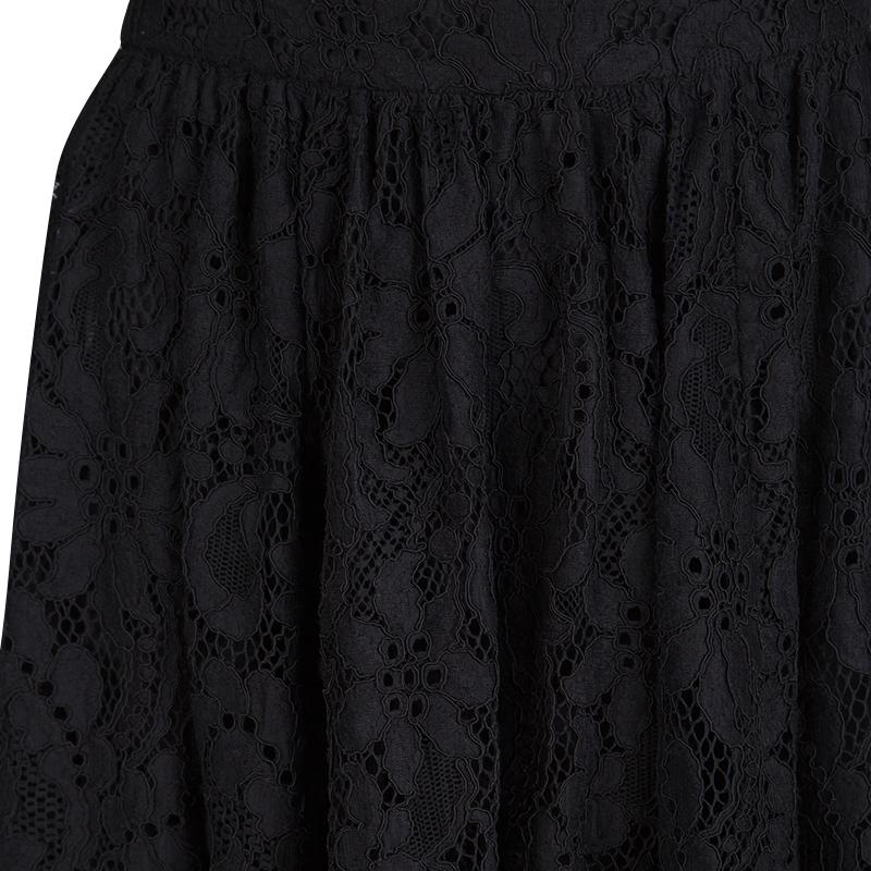 Dolce and Gabbana Black Lace Scalloped Bottom Maxi Skirt S 1
