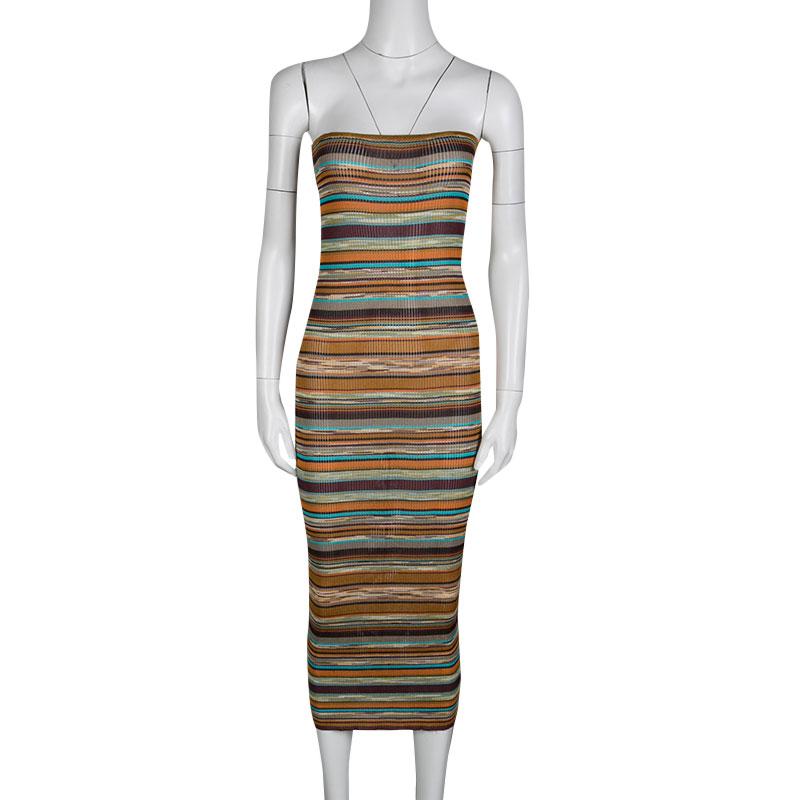 This Missoni dress is optimal for every season. This sleeveless tube dress is a smart pick for your brunch outings. With a striped rib knit and a bodycon silhouette, this chic dress is an ideal pick to look and feel like a fashionista.

Includes: