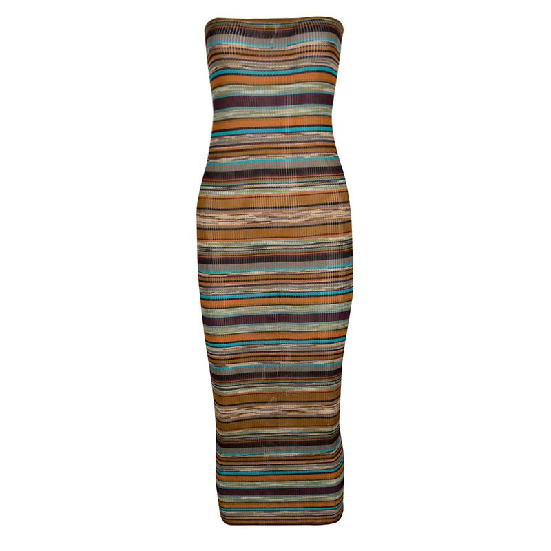 Missoni Multicolor Striped Rib Knit Bodycon Strapless Tube Dress M