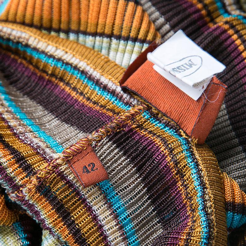 Brown Missoni Multicolor Striped Rib Knit Bodycon Strapless Tube Dress M