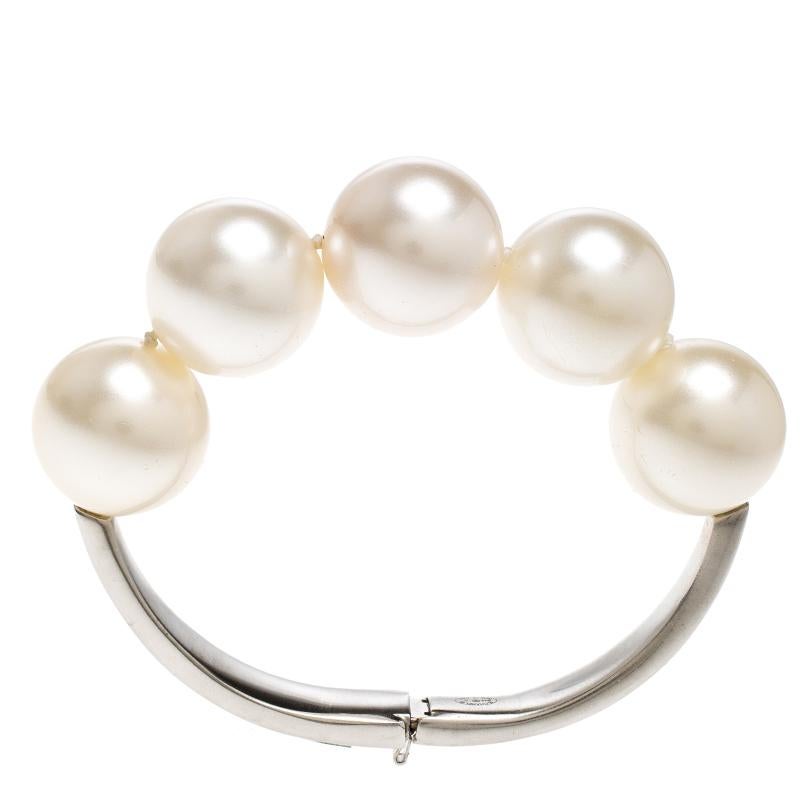 Women's Chanel CC Faux Pearl Silver Tone Bracelet