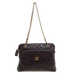 Chanel Brown Quilted Leather Vintage Front Pocket Shoulder Bag