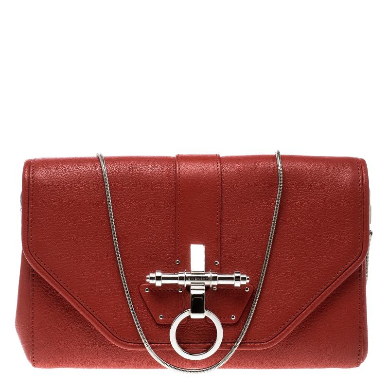 Givenchy Red Leather Obsedia Chain Clutch