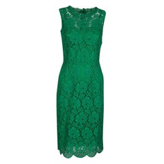 Dolce and Gabbana Green Floral Lace Scalloped Hem Sleeveless Dress S