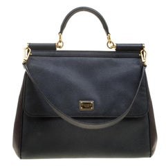 Dolce and Gabbana Black/Brown Leather Large Miss Sicily Tote
