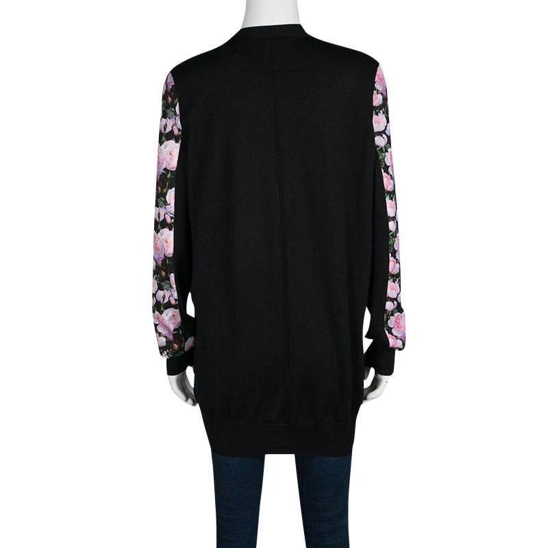 Givenchy Black Silk Cashmere Floral Printed Panel Detail Cardigan M In Good Condition In Dubai, Al Qouz 2