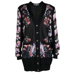 Givenchy Black Silk Cashmere Floral Printed Panel Detail Cardigan M