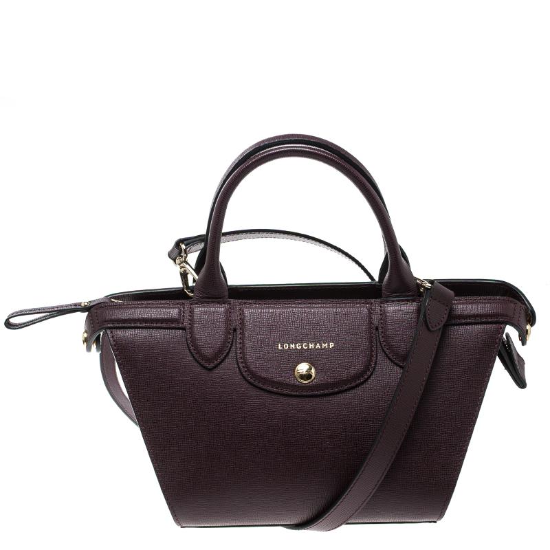 Longchamp Burgundy Leather Small Le Pliage Heritage Tote