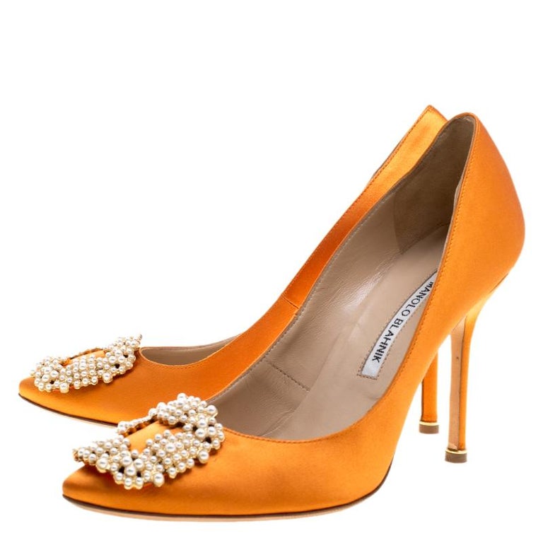 Manolo Blahnik Orange Satin Hangisi Embellished Pumps Size 38 at 1stDibs | orange  manolo blahnik shoes, manolo blahnik hangisi orange, manolo blahnik orange  heels