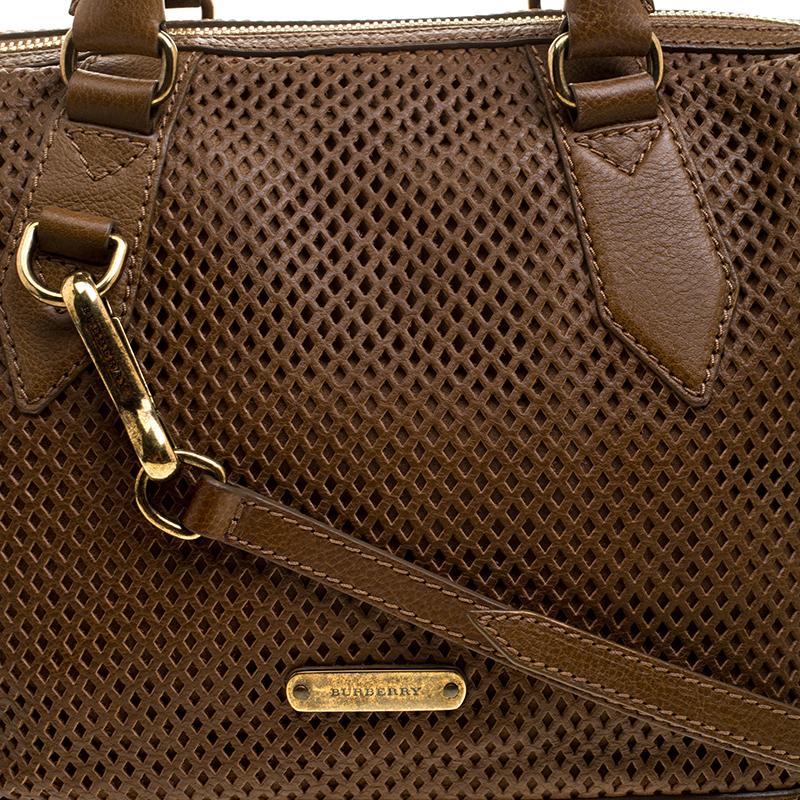 Women's Burberry Brown Perforated Leather Medium Gilmore Satchel