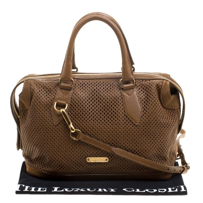 Burberry Brown Perforated Leather Medium Gilmore Satchel 5
