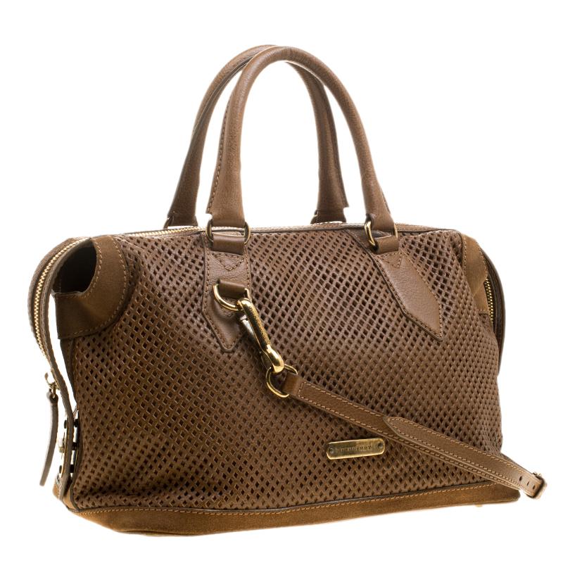 Burberry Brown Perforated Leather Medium Gilmore Satchel 7