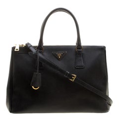 Prada Black Saffiano Lux Leather Medium Double Zip Tote