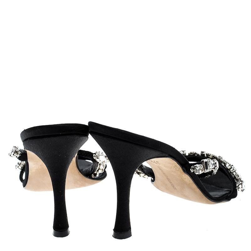 Women's Manolo Blahnik Black Crystal Embellished Sandals Size 37.5