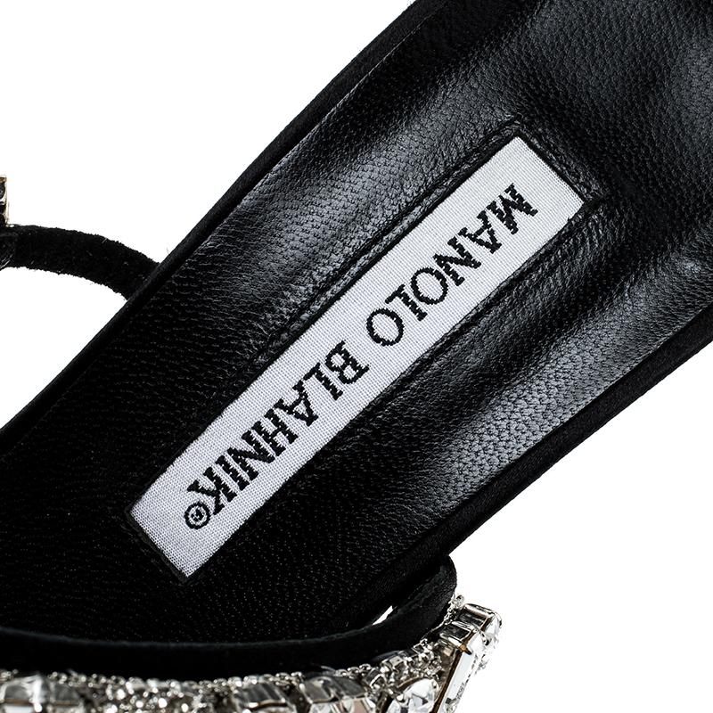 Manolo Blahnik Black Crystal Embellished Sandals Size 37.5 1