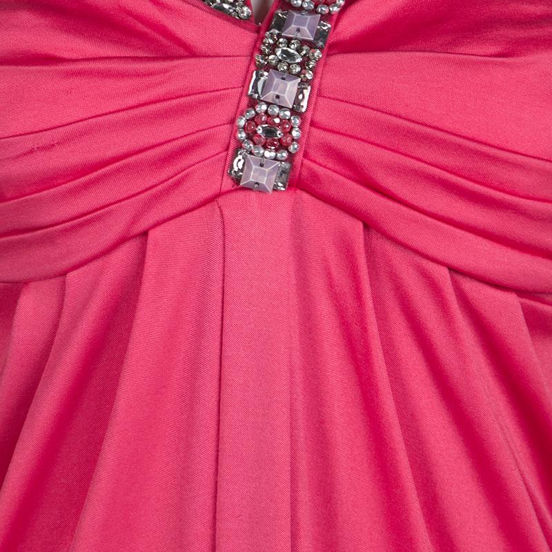 Blumarine Pink Knit Embellished Off Shoulder Maxi Dress M 2