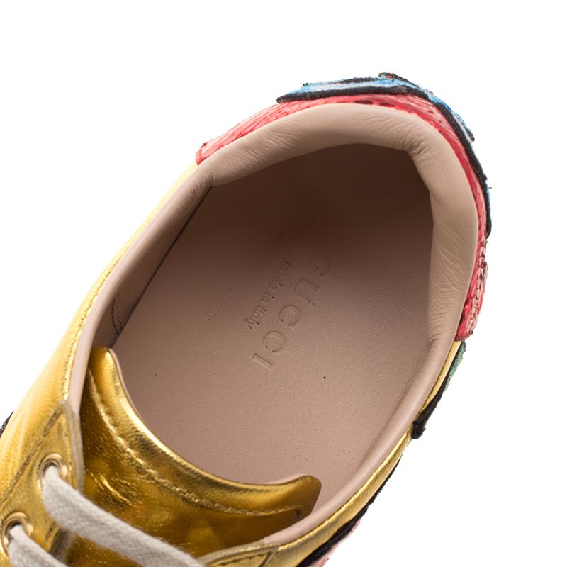 Women's Gucci Gold Leather Ace Embroidered Low Top Sneakers Size 36.5