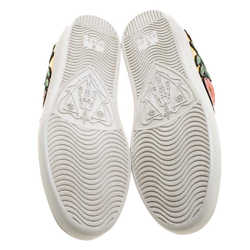 Gucci Gold Leather Ace Embroidered Low Top Sneakers Size 36.5 3