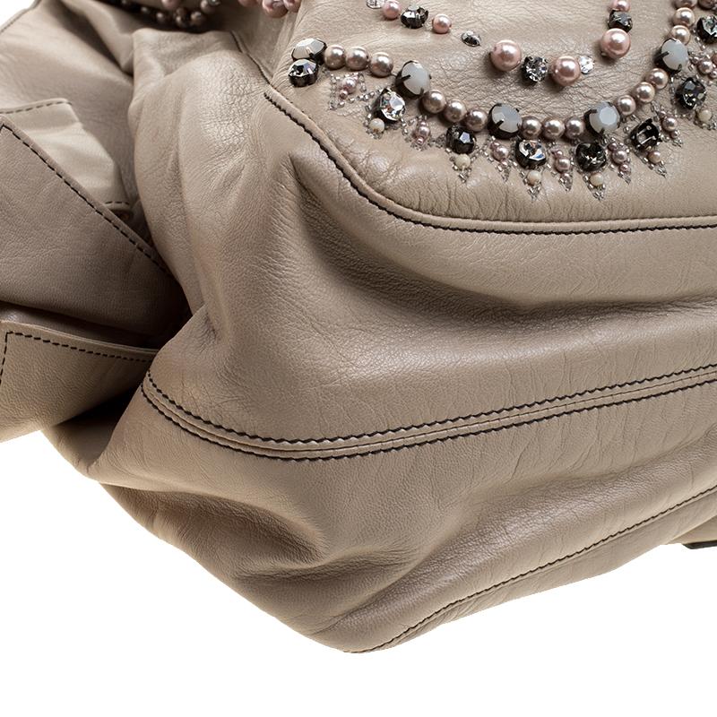 Valentino Beige Leather Pearl Embellished Hobo 1