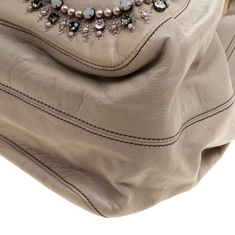 Valentino Beige Leather Pearl Embellished Hobo 5