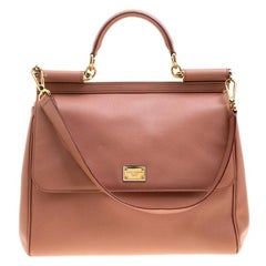 Dolce and Gabbana Dusty Pink Leather Large Miss Sicily Satchel