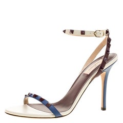 Valentino TriColor Leather Rockstud Ankle Strap Sandals Size 40