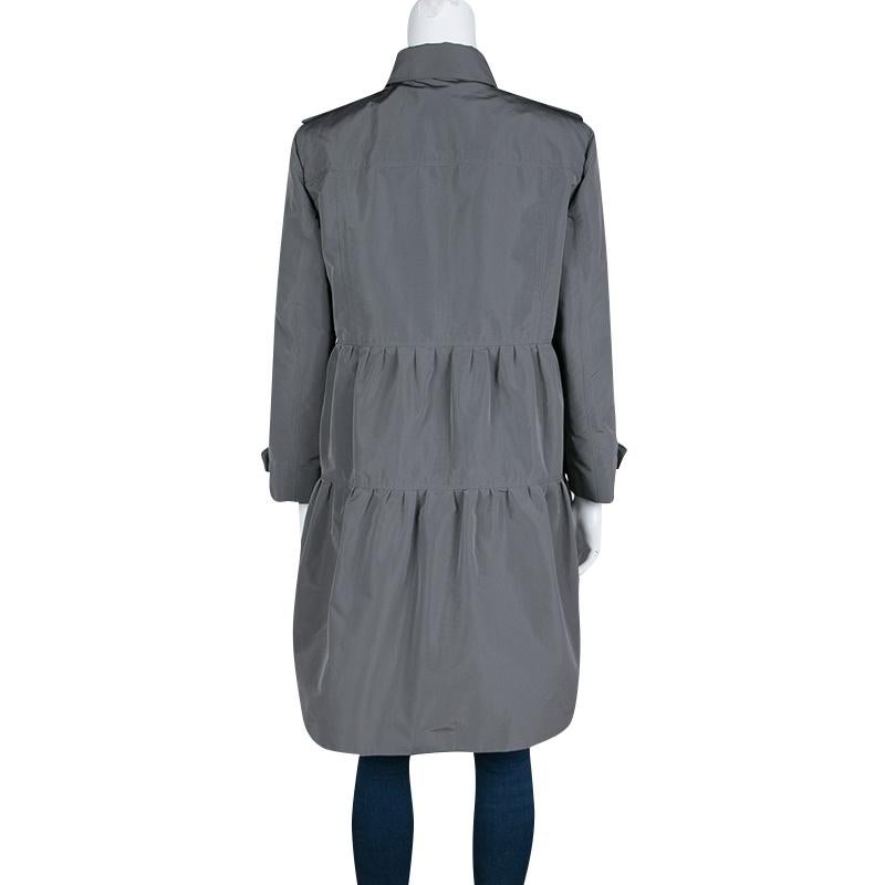 Gray Burberry London Grey Three Quarter Sleeve Button Front Dress Coat L
