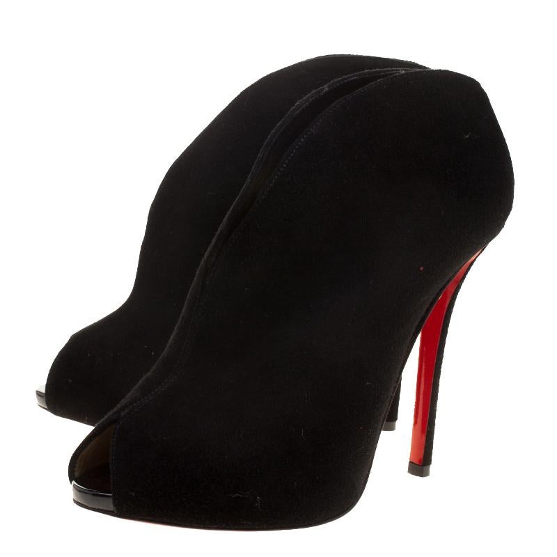 Christian Louboutin Black Suede Chester Fille Peep Toe Ankle Boots Size 39.5 3
