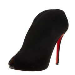 Christian Louboutin Black Suede Chester Fille Peep Toe Ankle Boots Size 39.5