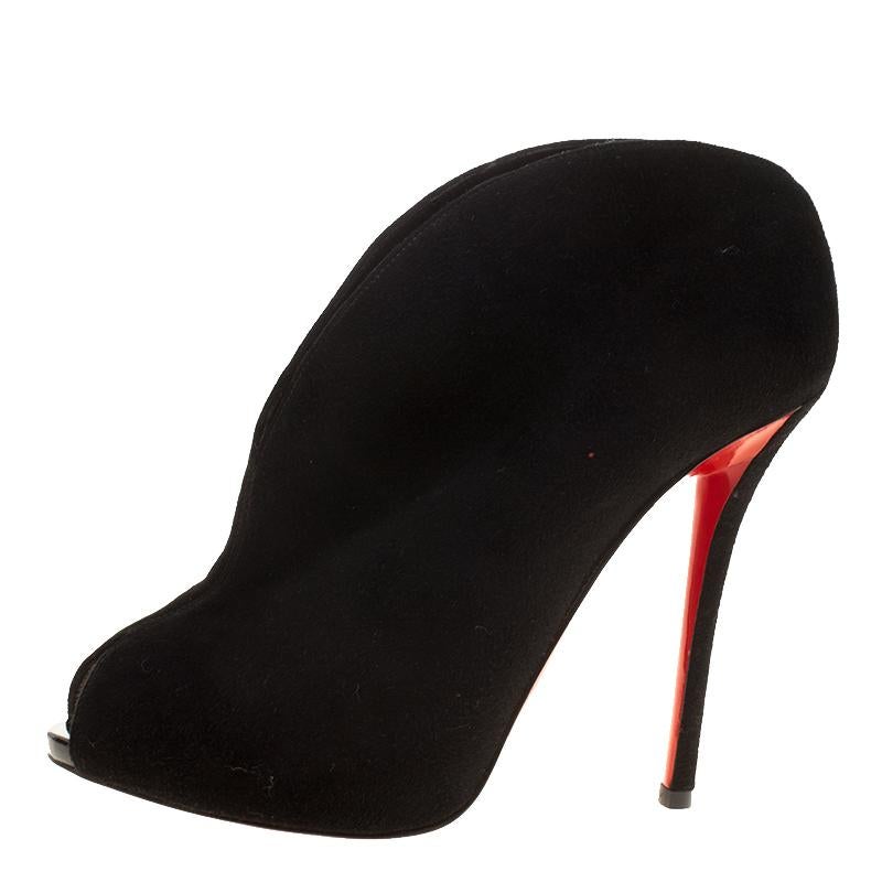 Christian Louboutin Black Suede Chester Fille Peep Toe Ankle Boots Size 39.5 2