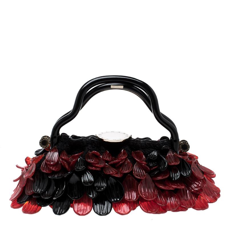 Bvlgari Black and Red Murano Glass and Fabric Evening Bag