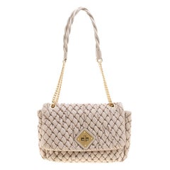 Moschino Beige Quilted Nylon Flap Shoulder Bag