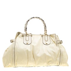 Gucci Cream Leather Large Pop Bamboo Handle Tote Bag