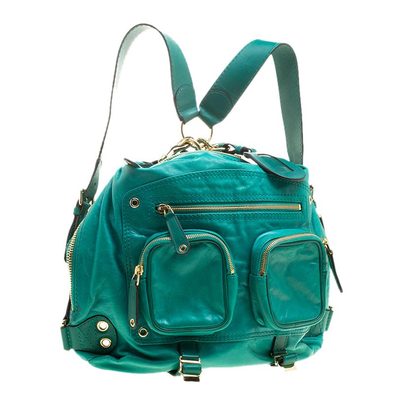 Gucci Green Leather Medium Darwin Convertible Backpack Bag In Good Condition In Dubai, Al Qouz 2