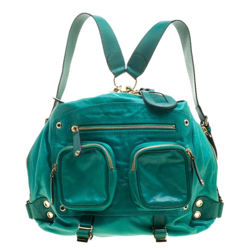 Gucci Green Leather Medium Darwin Convertible Backpack Bag