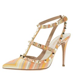 Valentino Native Couture 1975 Print Leather Rockstud Sandals Size 35.5