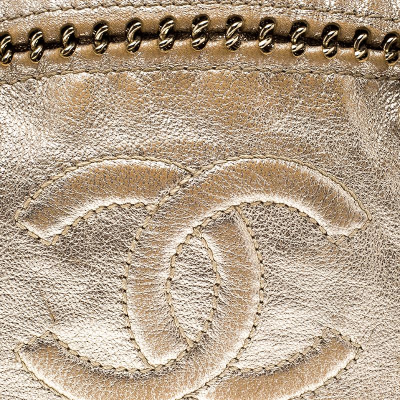 Chanel Metallic Gold Leather Medium Chain Trim Luxe Ligne Bowler Boston Bag 6