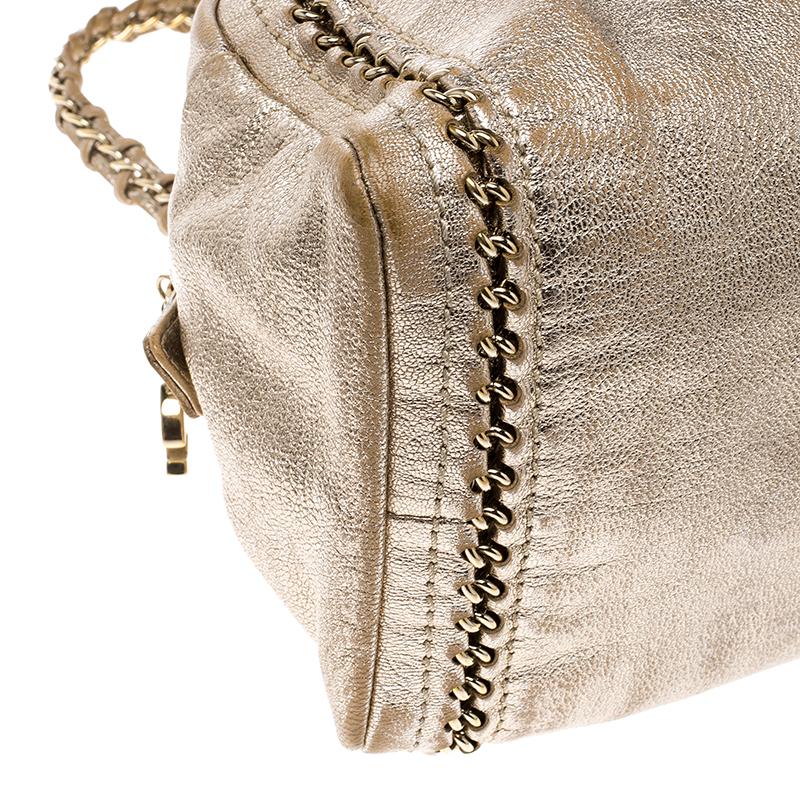 Chanel Metallic Gold Leather Medium Chain Trim Luxe Ligne Bowler Boston Bag 1