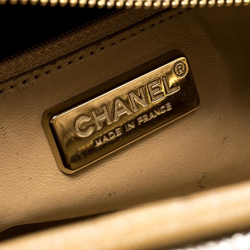 Chanel Metallic Gold Leather Medium Chain Trim Luxe Ligne Bowler Boston Bag 3